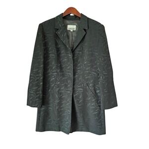 David Bijoux Womens Black Jacquard Leaf Longline Blazer Coat Size 12 Made in USA